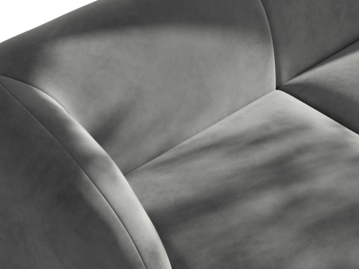 Miley Chaiselongue von Micadoni in Dunkelbeige, Stoffbezug Bluvel, rechtsseitige Ausrichtung, schwarze Kunststoffbeine, modulares Sofa-Element.
