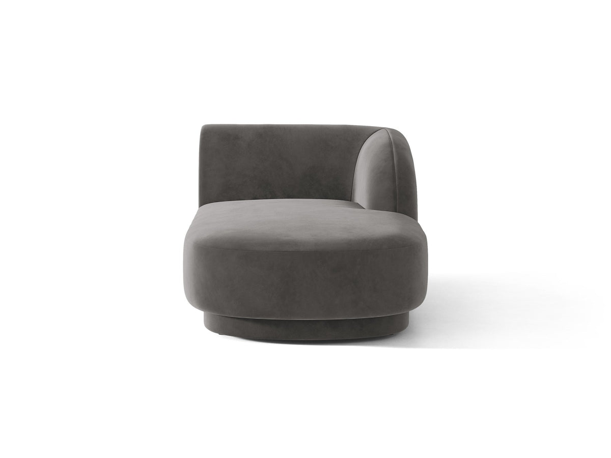 Miley Chaiselongue von Micadoni in Dunkelbeige, Stoffbezug Bluvel, rechtsseitige Ausrichtung, schwarze Kunststoffbeine, modulares Sofa-Element.