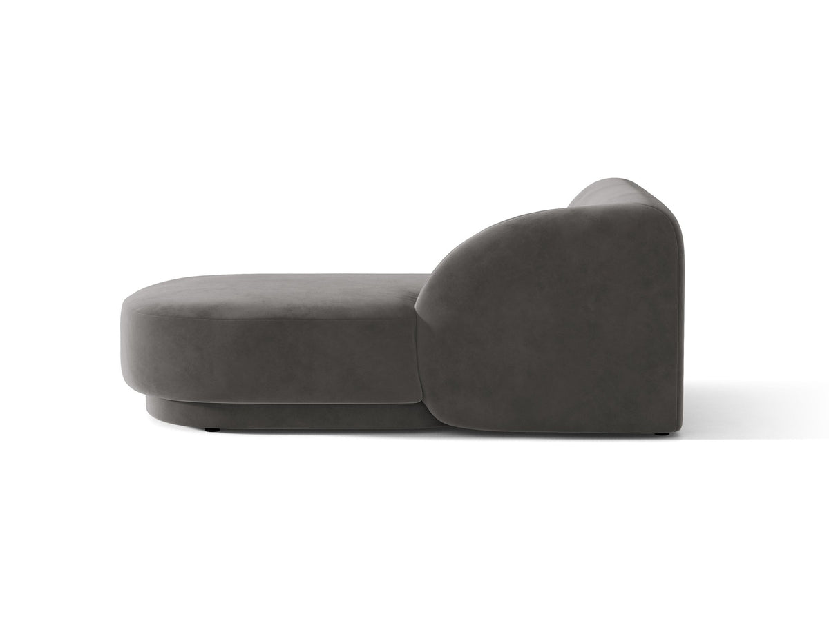Miley Chaiselongue von Micadoni in Dunkelbeige, Stoffbezug Bluvel, rechtsseitige Ausrichtung, schwarze Kunststoffbeine, modulares Sofa-Element.