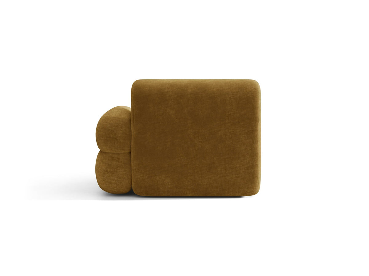 Modulares Sofa Neo Chaiselongue von Micadoni in dunklem Olivgrün mit strukturiertem Stoff und schwarzen Kunststoffbeinen, rechts ausgerichtet.