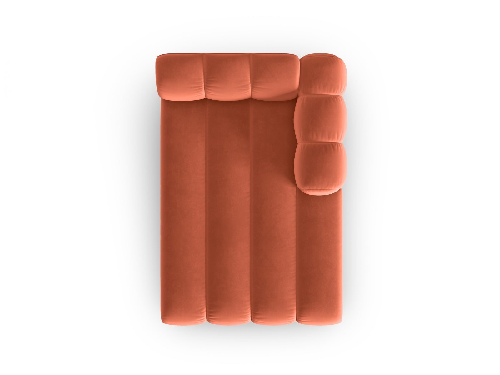 Elegantes 2-Sitzer Velour Sofa Chaise Lounge rechts von Micadoni in Coral-Salvador, ideal für moderne Wohnräume und stilvolle Akzente.