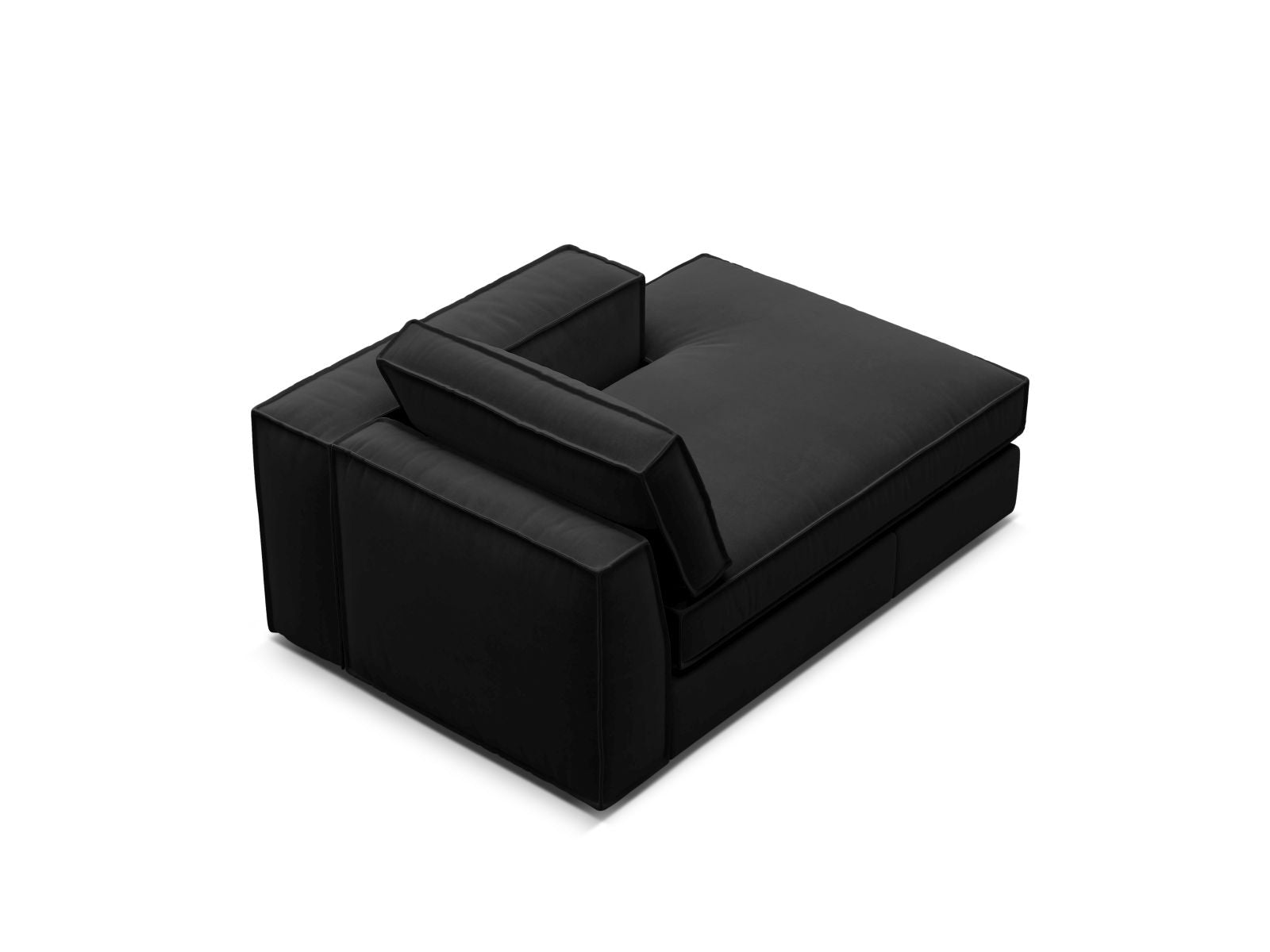 Elegante rechte Chaise Longue Pola in Schwarz, ideal für moderne Wohnkonzepte und gemütliche Entspannungsecken.