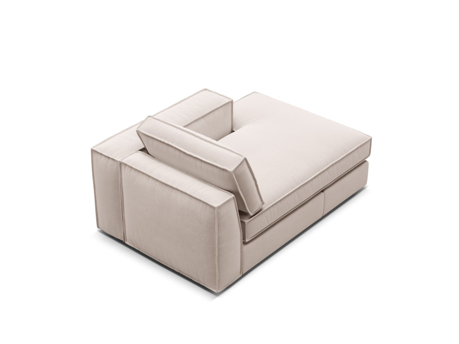 Elegante rechte Chaise Longue Pola in zartem Beige, ideal für moderne Wohnkonzepte und entspannende Momente.