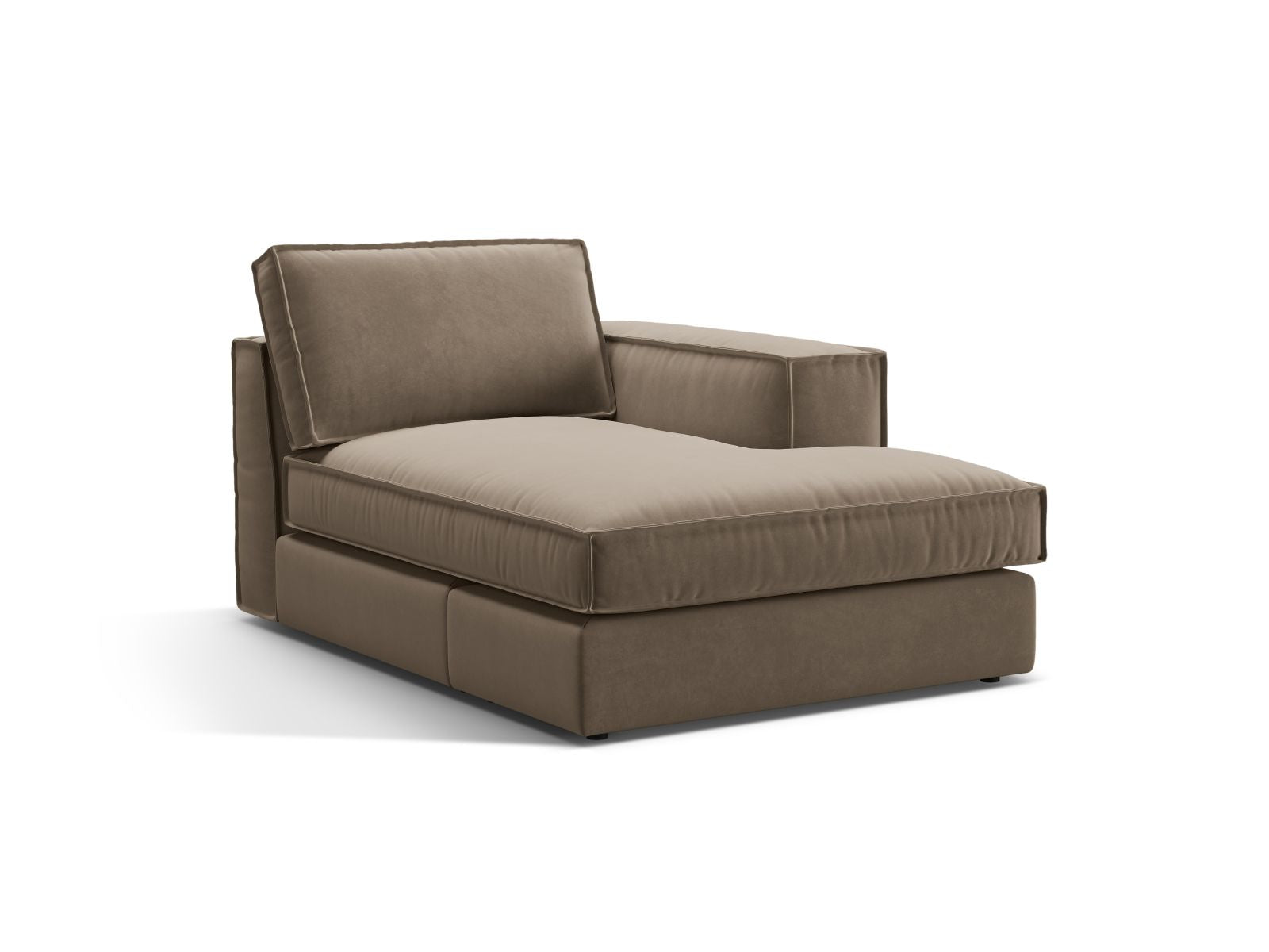 Elegante 1-Sitzer Chaise Longue rechts Pola in Grau-Braun, ideal für stilvolle Wohnräume. Teil der modularen Sofaserie von Micadoni.