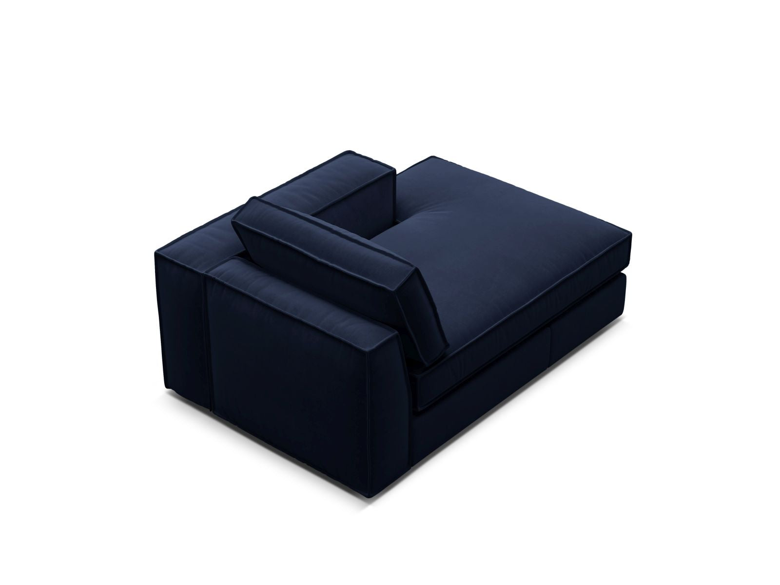 Elegante rechte Chaise Longue in Royalblau, ideal für zeitgemäße Einrichtung, Bestandteil des modularen Sofas Pola von Micadoni.