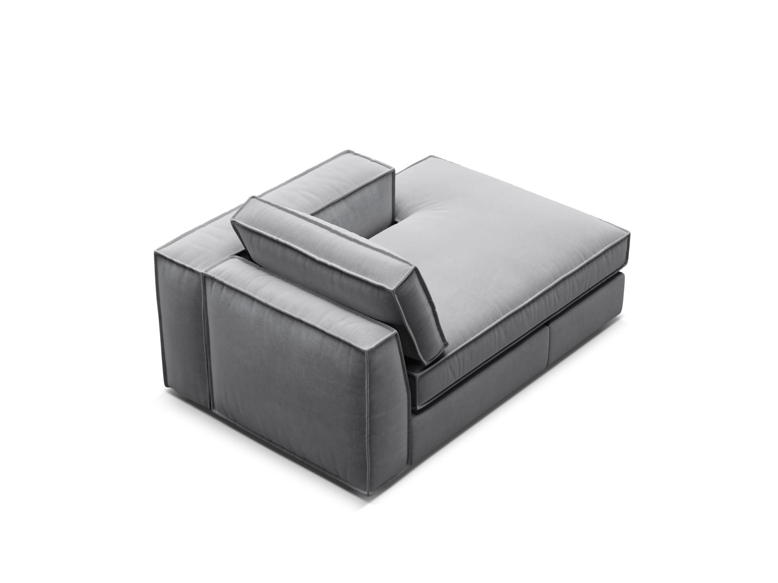Elegante rechte Chaise Longue Pola in zeitlosem Grau, ideal für stilvolle Wohnräume und vielseitige Sofa-Arrangements von Micadoni.