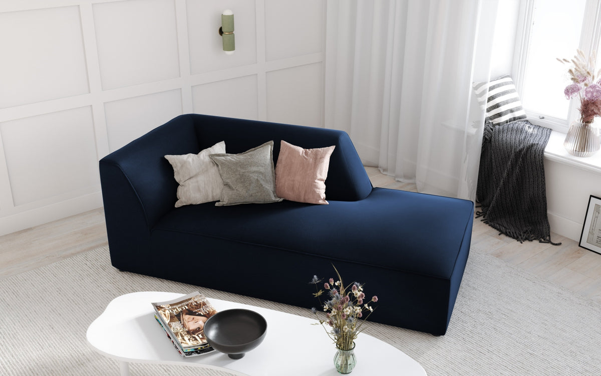 Ruby Velour Sofa Chaise Lounge rechts 1 Sitz in Royal Blue-Salvador präsentiert im Onlineshop von KAQTU Design AG. L-Sofa rechts ist von Micadoni