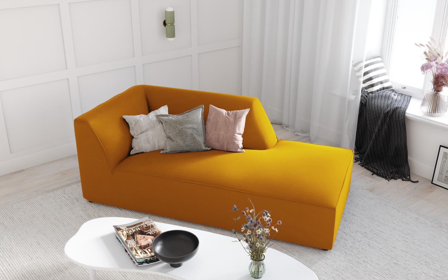 Entdecken Sie das stilvolle Ruby Velour Sofa Chaise Lounge rechts von Micadoni – ein elegantes Möbelstück für Ihr modernes Wohnzimmer.
