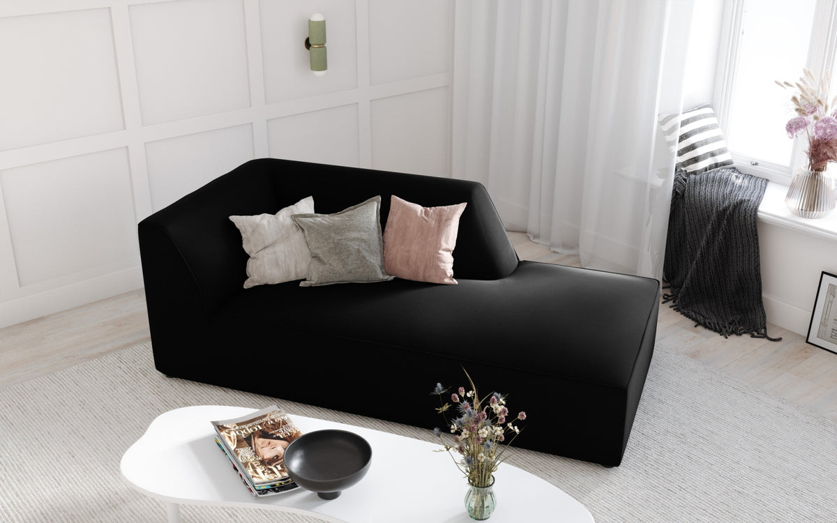 Ruby Velour Sofa Chaise Lounge rechts 1 Sitz in Black-Salvador präsentiert im Onlineshop von KAQTU Design AG. L-Sofa rechts ist von Micadoni