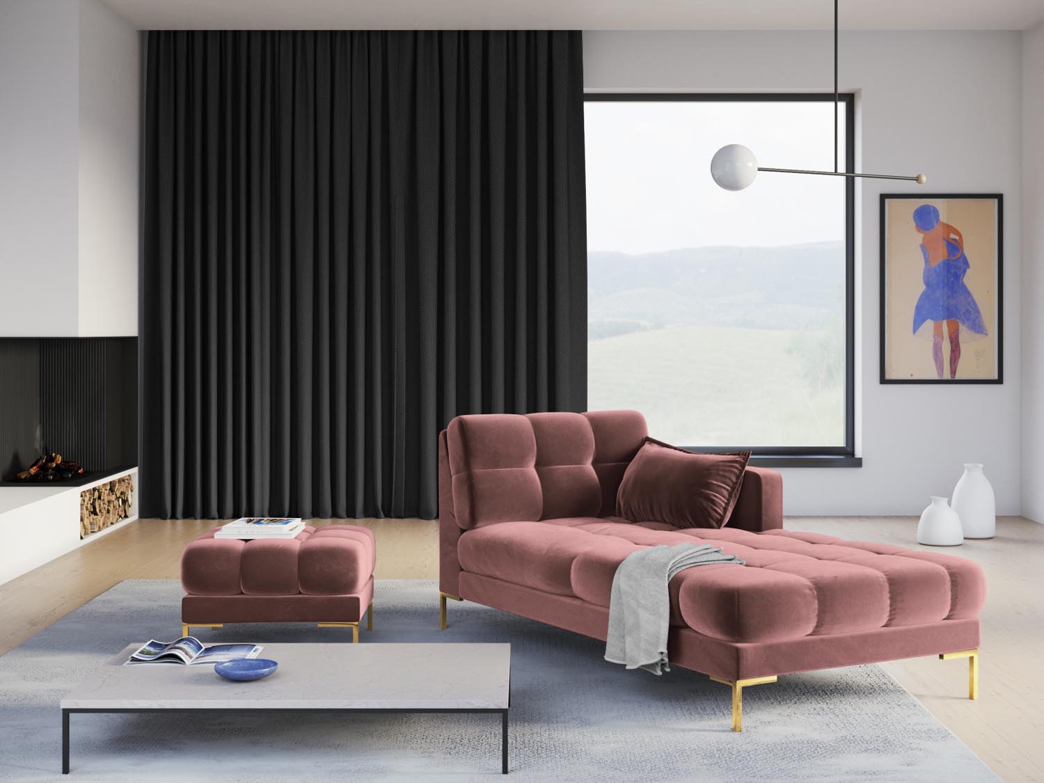 Entdecken Sie das elegante Mamaia Velour Sofa Chaise Lounge rechts von Micadoni – stilvoll, komfortabel und perfekt für Ihr Wohnzimmer.