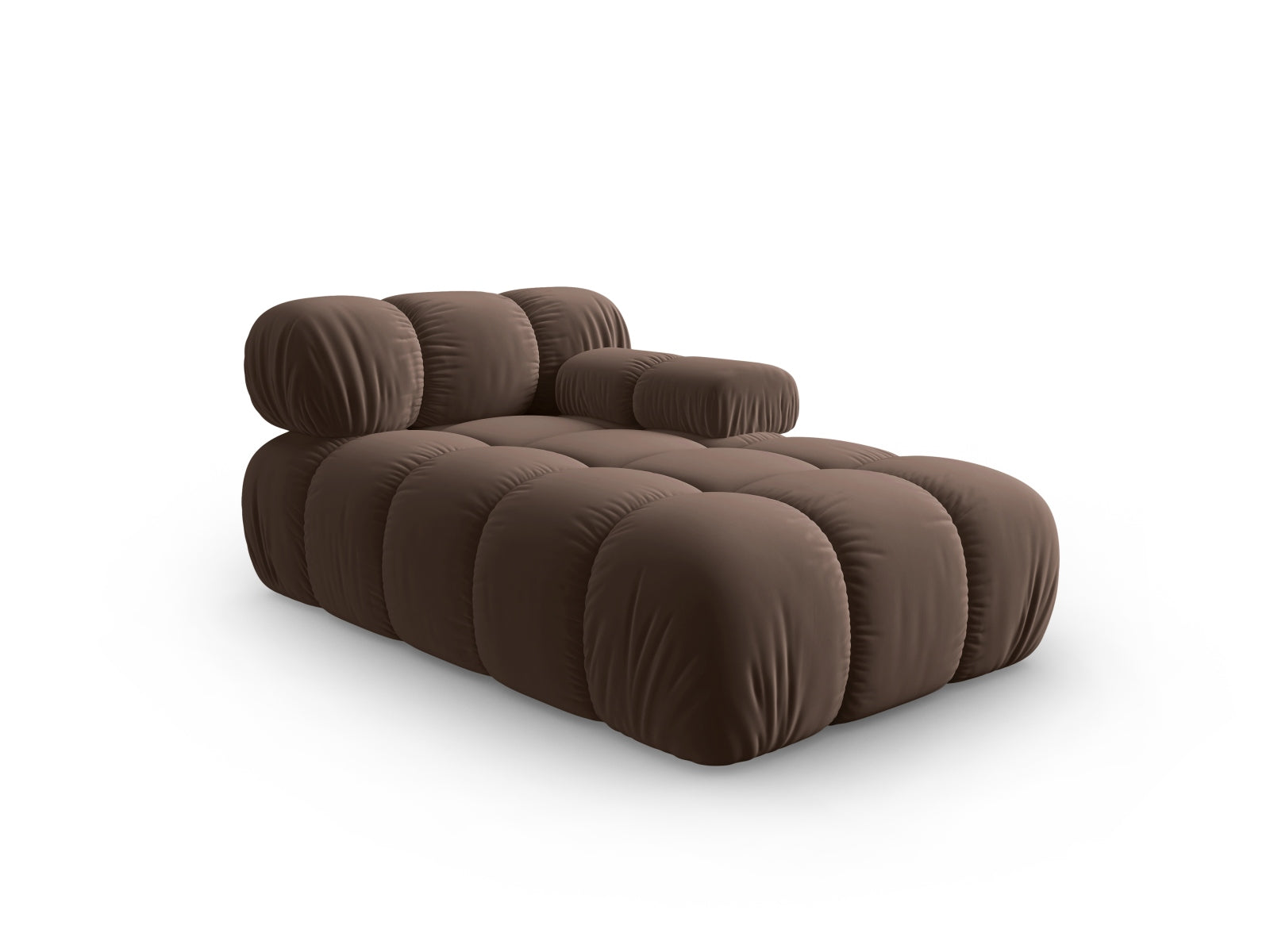 Elegantes Bellis Velour Sofa Chaise Lounge in Dunkelbraun, ideal für stilvolle Wohnräume. Modulares Design von Micadoni.