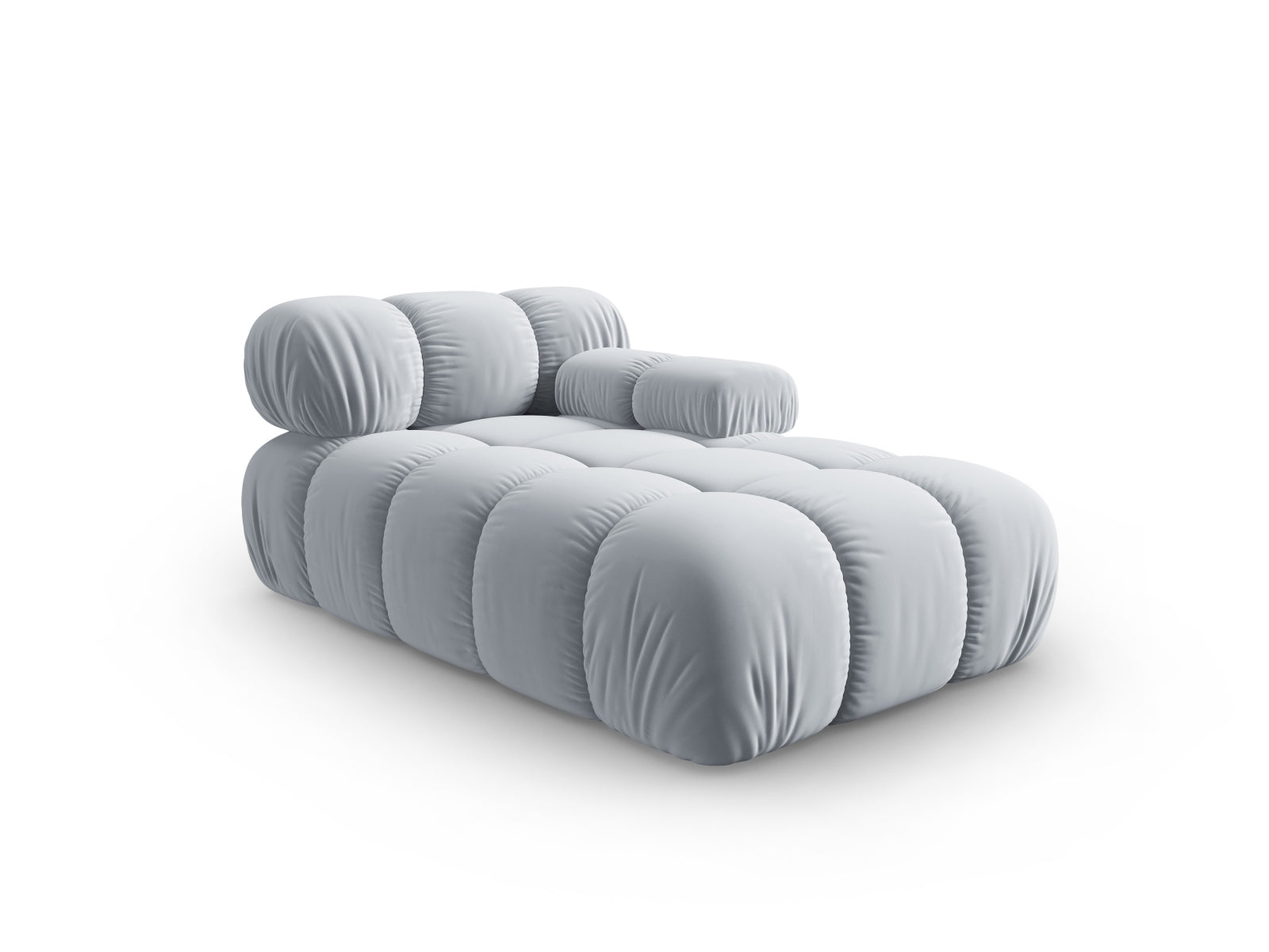 Elegantes Bellis Velour Sofa Chaise Lounge in sanftem Hellblau, ideal für stilvolle Wohnräume. Modulares Design von Micadoni.