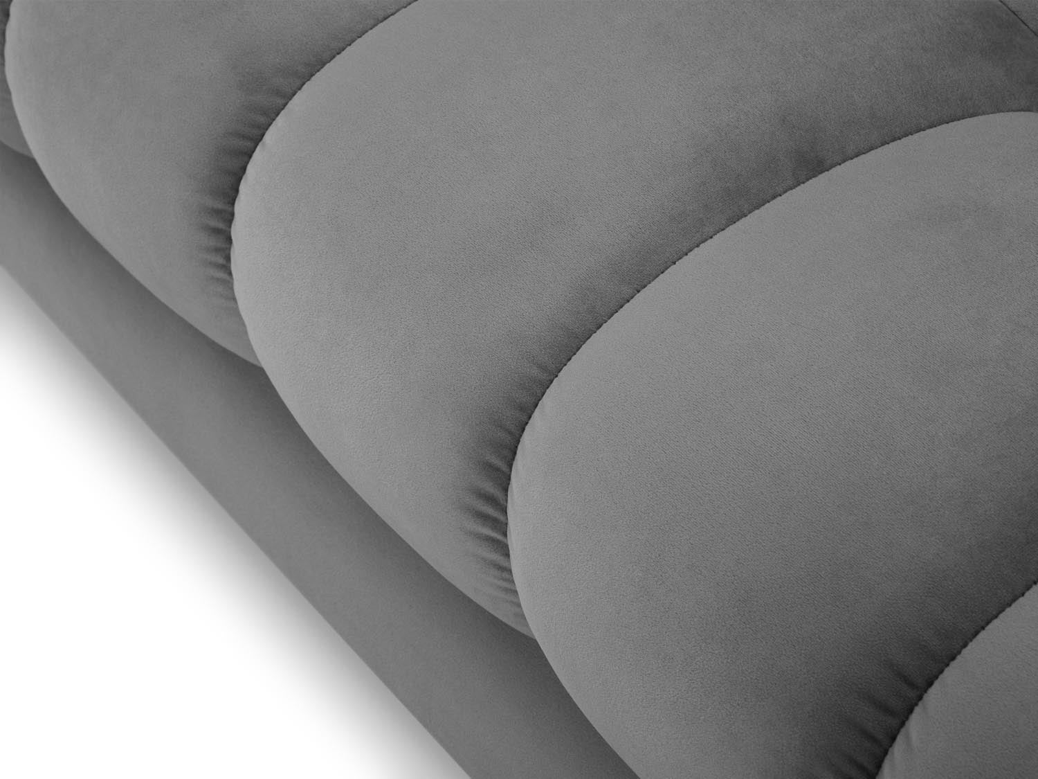 Elegantes Mamaia Velour Sofa Chaise Lounge in Hellgrau mit Schwarz-Bluvel, ideal für stilvolle Wohnräume und entspannende Momente.