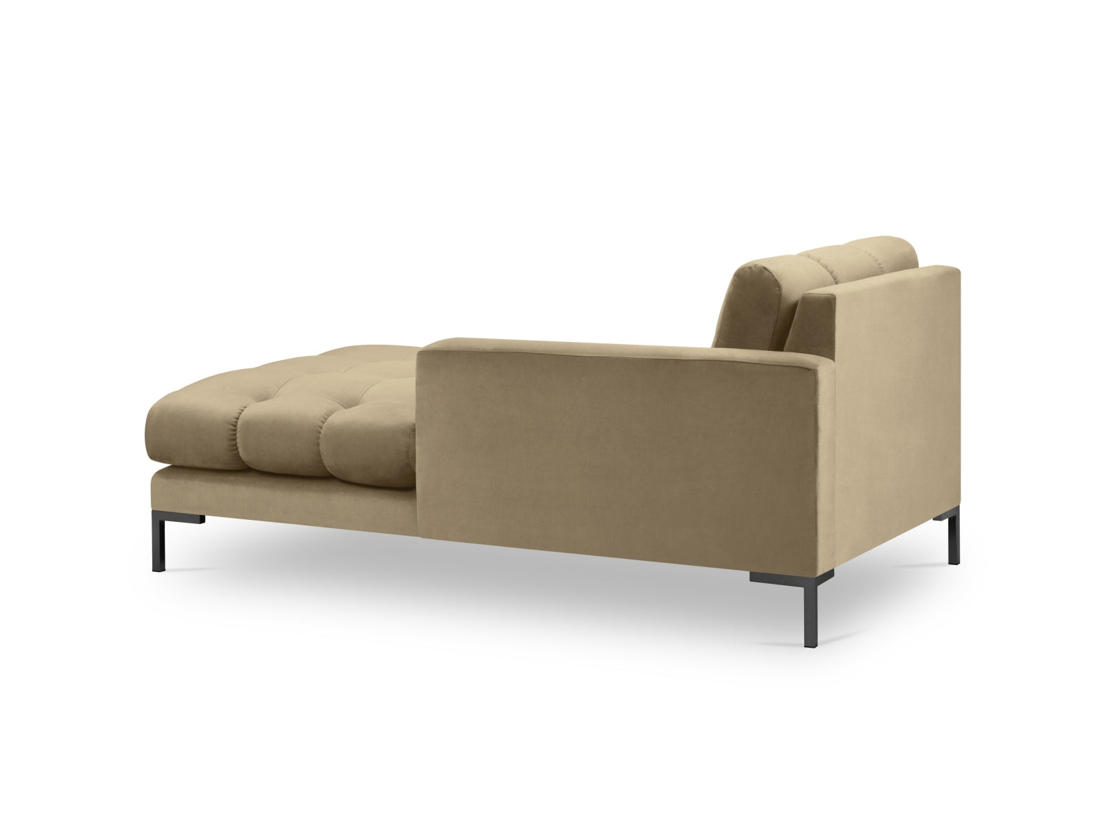 Beige und schwarzes Mamaia Velour Sofa Chaise Lounge rechts, perfekt für moderne Wohnzimmer mit hohem Komfort und ansprechendem Design.