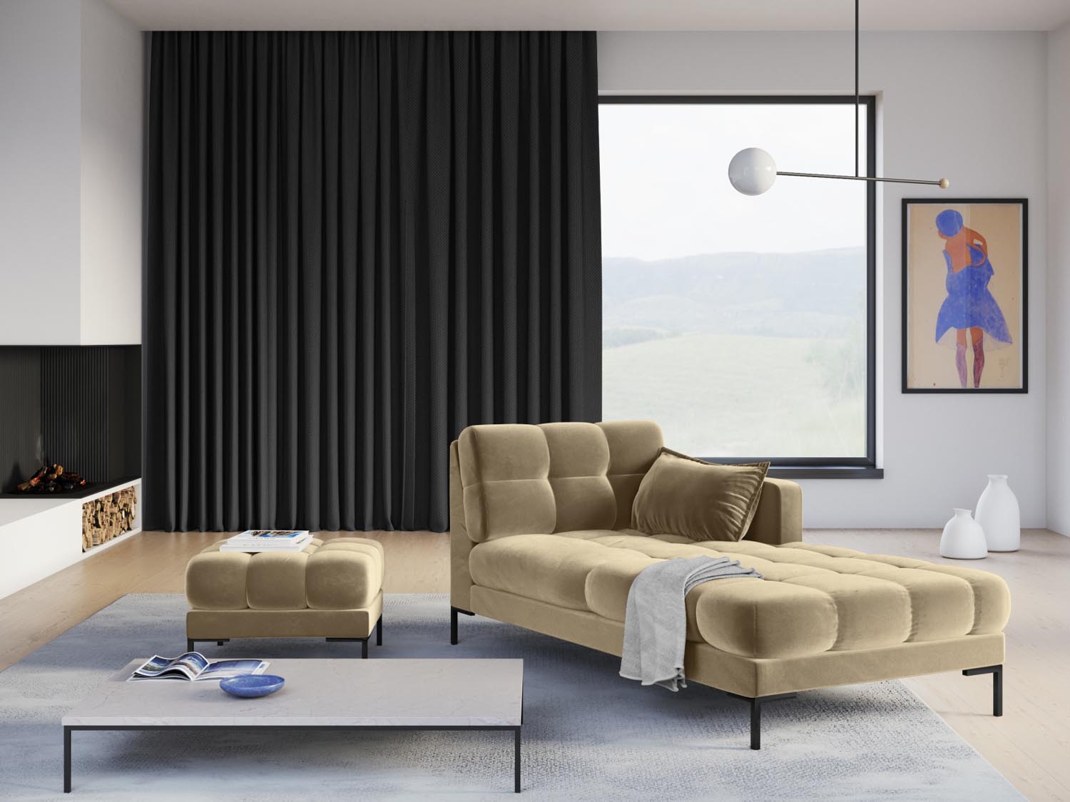 Entdecken Sie das elegante Mamaia Velour Sofa Chaise Lounge rechts von Micadoni – stilvoll, komfortabel und perfekt für Ihr Wohnzimmer.