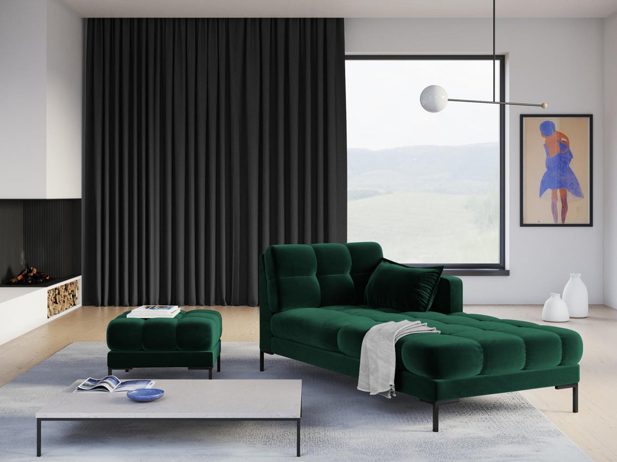 Mamaia Velour Sofa Chaise Lounge rechts 1 Sitz in Bottle Green/Schwarz-Bluvel präsentiert im Onlineshop von KAQTU Design AG. L-Sofa rechts ist von Micadoni
