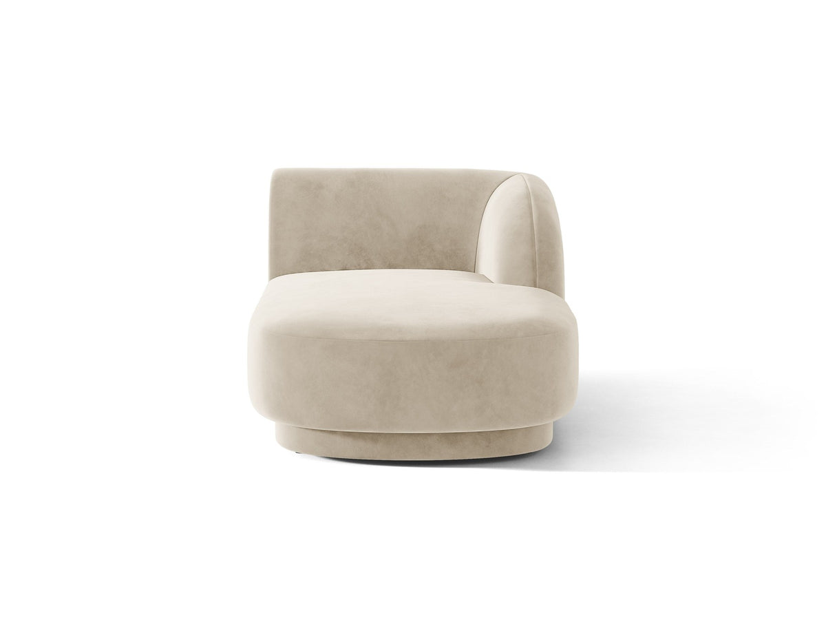 Miley Chaiselongue von Micadoni in Dunkelbeige, Stoffbezug Bluvel, rechtsseitige Ausrichtung, schwarze Kunststoffbeine, modulares Sofa-Element.