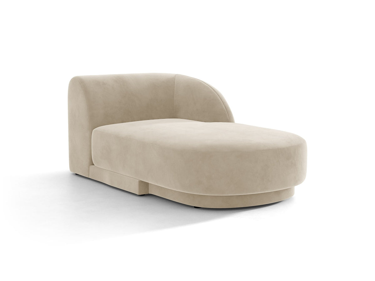 Miley Chaiselongue von Micadoni in Dunkelbeige, Stoffbezug Bluvel, rechtsseitige Ausrichtung, schwarze Kunststoffbeine, modulares Sofa-Element.