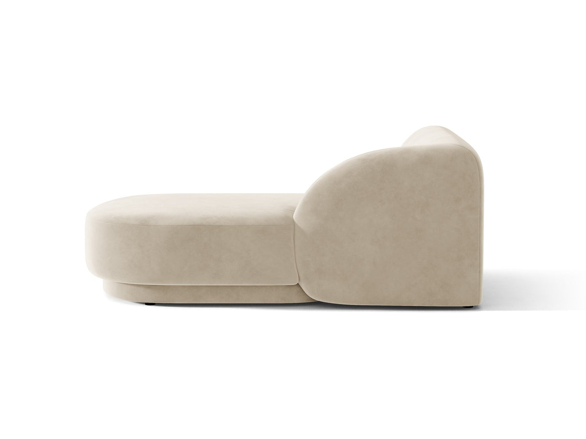 Miley Chaiselongue von Micadoni in Dunkelbeige, Stoffbezug Bluvel, rechtsseitige Ausrichtung, schwarze Kunststoffbeine, modulares Sofa-Element.
