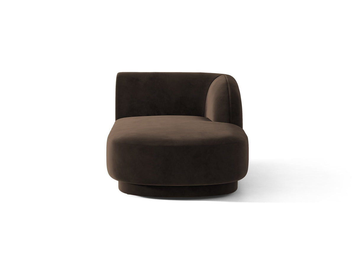 Miley Chaiselongue von Micadoni in Dunkelbeige, Stoffbezug Bluvel, rechtsseitige Ausrichtung, schwarze Kunststoffbeine, modulares Sofa-Element.