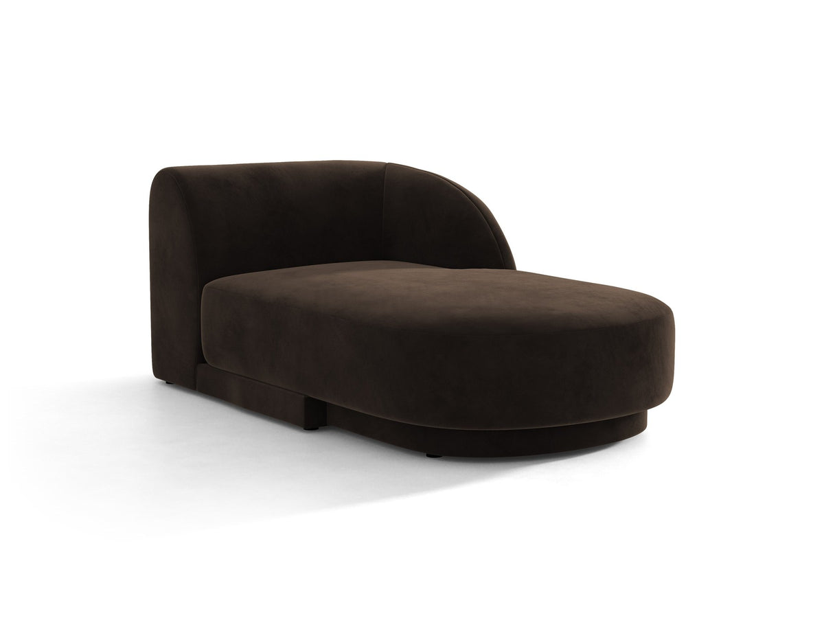 Miley Chaiselongue von Micadoni in Dunkelbeige, Stoffbezug Bluvel, rechtsseitige Ausrichtung, schwarze Kunststoffbeine, modulares Sofa-Element.