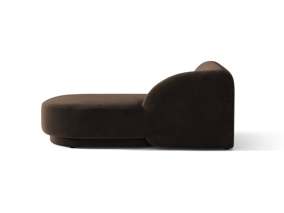 Miley Chaiselongue von Micadoni in Dunkelbeige, Stoffbezug Bluvel, rechtsseitige Ausrichtung, schwarze Kunststoffbeine, modulares Sofa-Element.