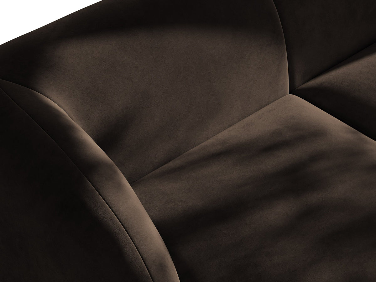 Miley Chaiselongue von Micadoni in Dunkelbeige, Stoffbezug Bluvel, rechtsseitige Ausrichtung, schwarze Kunststoffbeine, modulares Sofa-Element.
