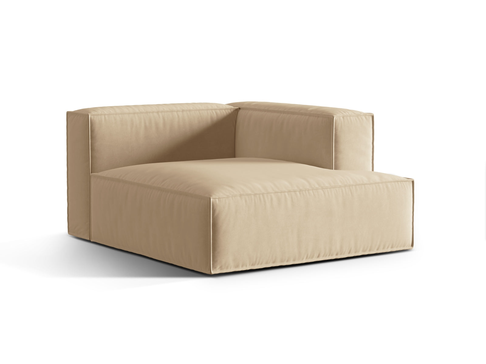 Elegante Nuria Velour Chaise Longue in sanftem Nude-Ton, ideal für stilvolle Wohnräume. Modulares Sofa von Micadoni, rechtsseitig.
