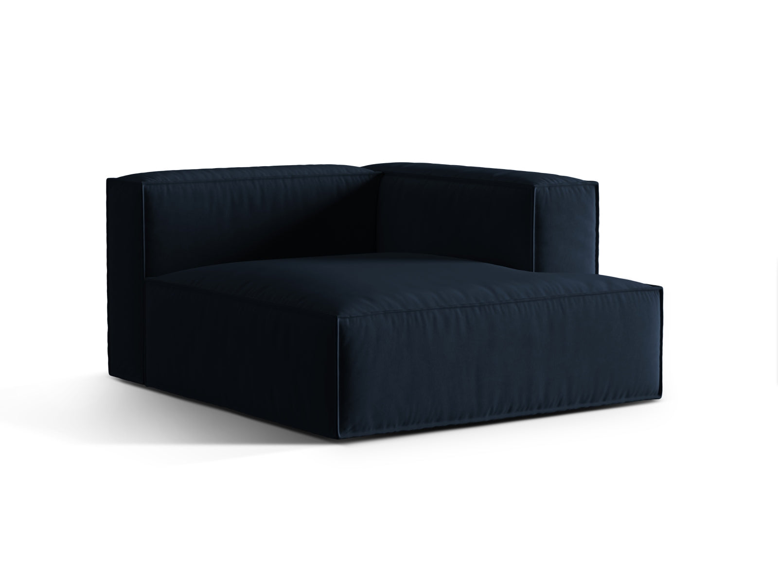 Elegante Nuria Velour Chaise Longue in Dunkelblau, ideal für stilvolle Wohnräume. Modulares Sofa von Micadoni, perfekt für individuelles Design.