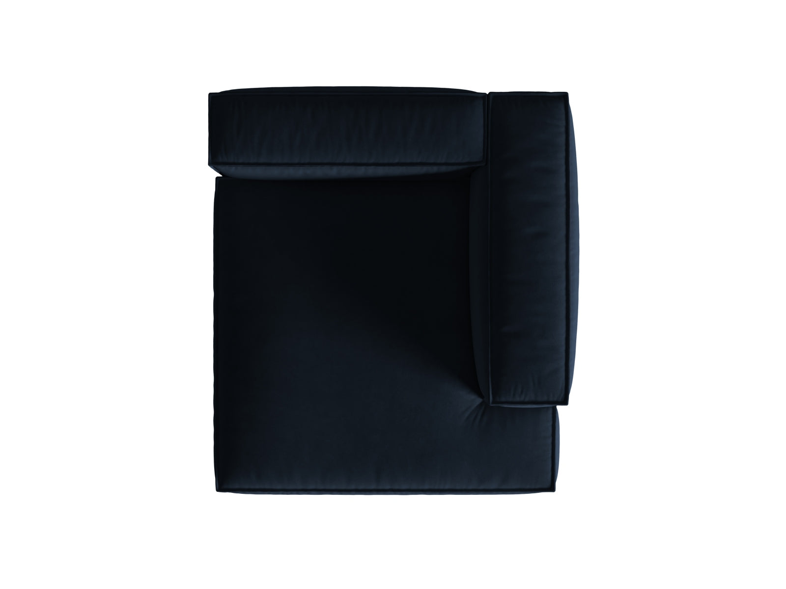 Elegante Nuria Velour Chaise Longue in tiefem Blau, perfekt für stilvolle Wohnräume. Modulares Design von Micadoni für individuelle Anpassung.