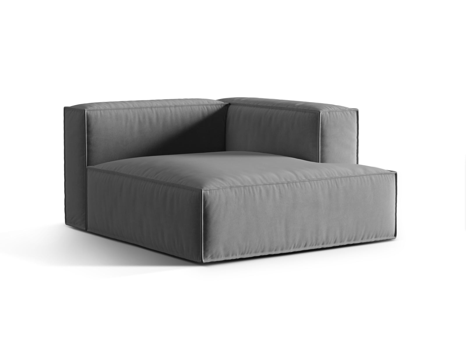 Elegante Nuria Velour Chaise Longue in Grau, ideal für stilvolle Wohnräume. Modulares Sofa von Micadoni, perfekt für individuelles Design.