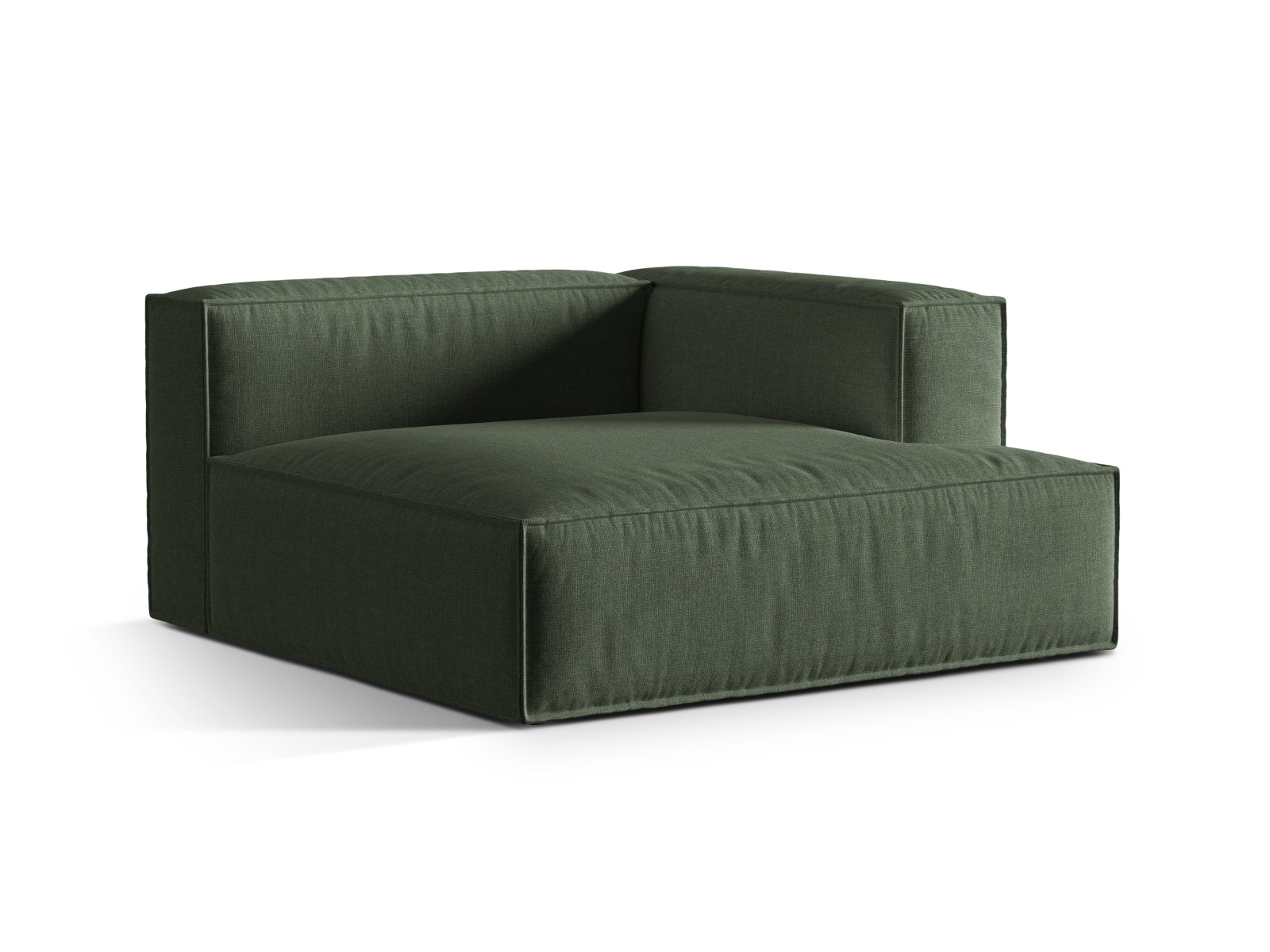 Elegante 1-Sitzer Chaise Longue Rechts Nuria in Moosgrün, ideal für stilvolle Wohnräume. Teil der modularen Sofaserie von Micadoni.