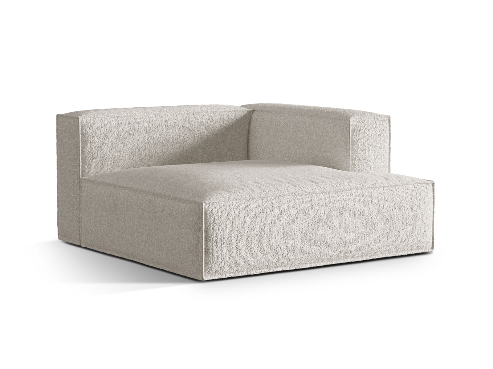 Elegante Nuria Boucle Chaise Longue rechts 1 Sitzer in neutralen Grau-Beige Nuancen, ideal für zeitgemäße Wohnräume und entspannende Momente.