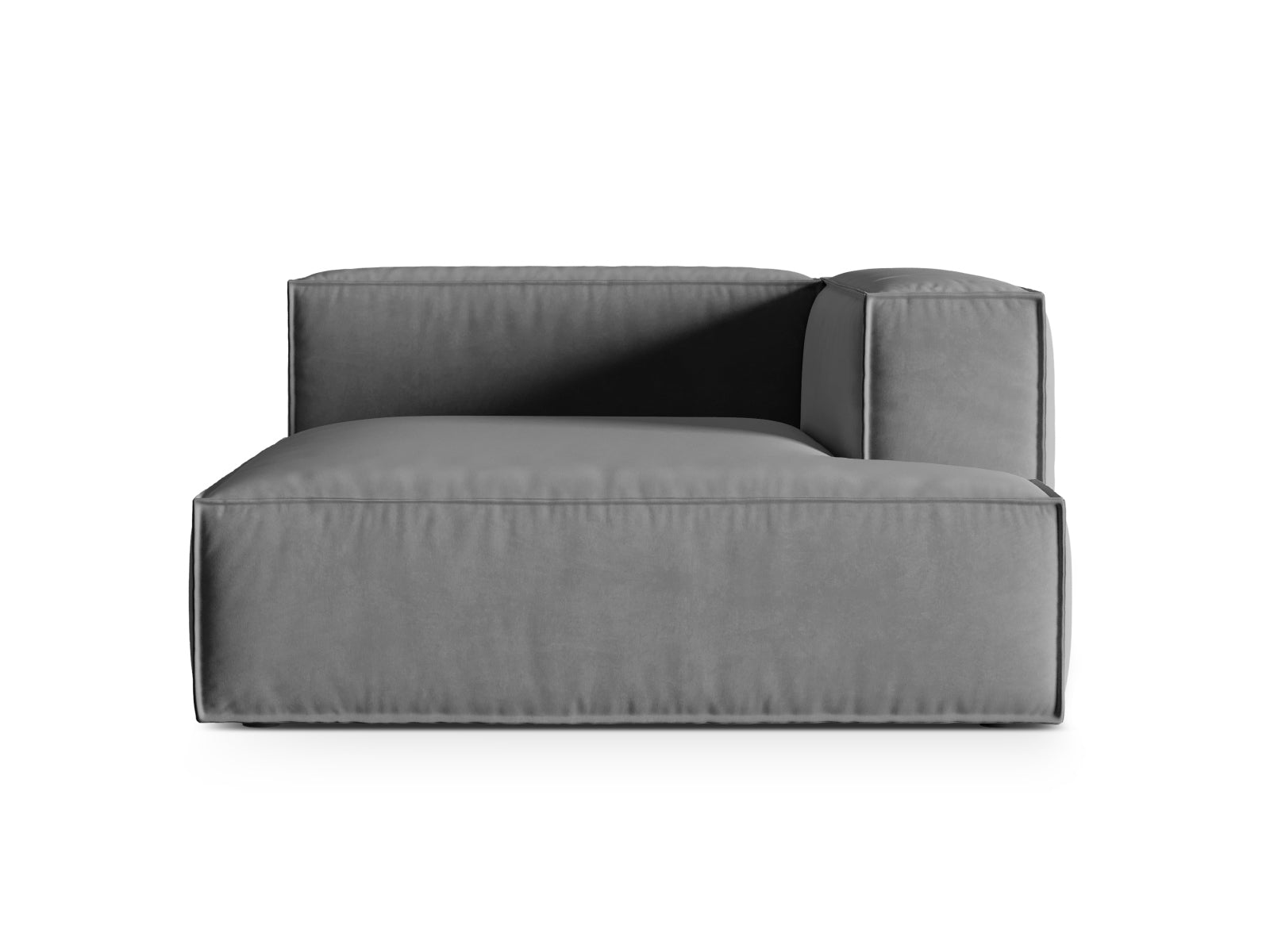 Elegante Nuria Velour Chaise Longue in luxuriösem Grau, perfekt für gemütliche Leseecken und stilvolle Einrichtungskonzepte.