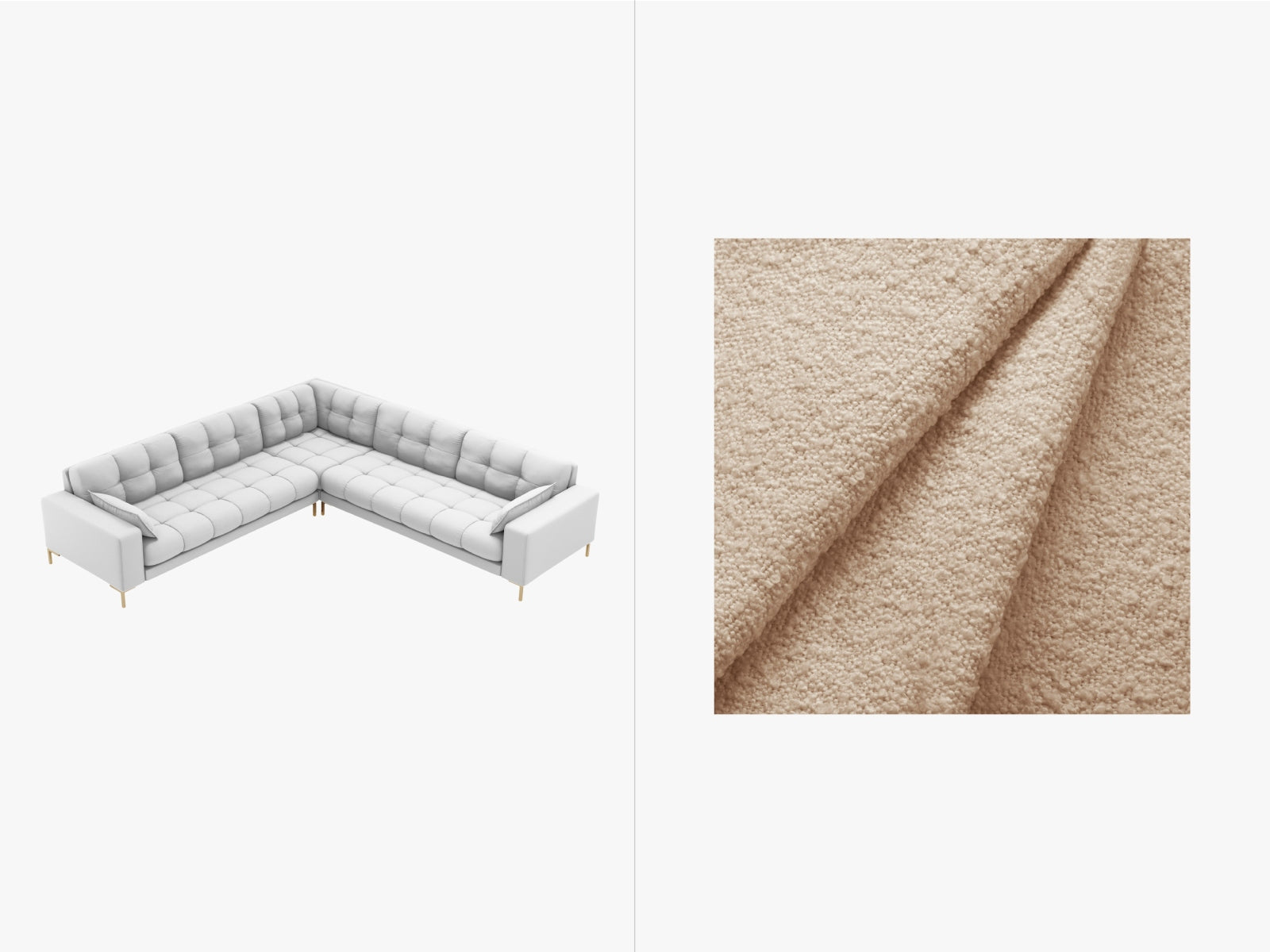 Mamaia Boucle Symmetrical Ecksofa 6 Sitzer in Beige/Gold präsentiert im Onlineshop von KAQTU Design AG. 3er Sofa ist von Micadoni