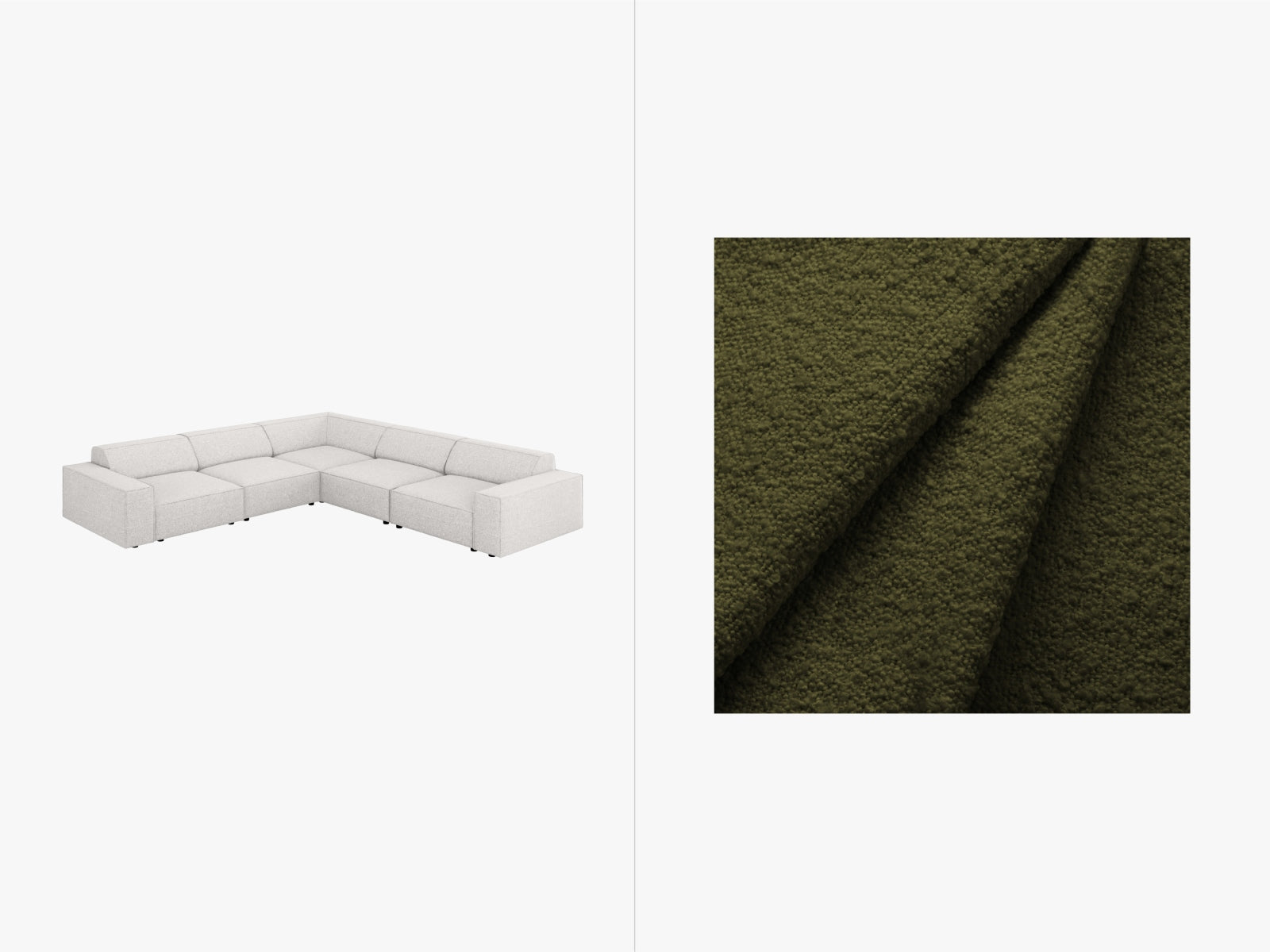 Elegantes Jodie Boucle Ecksofa für 6 Personen, symmetrisch gestaltet, ideal für einladende und stilvolle Wohnräume.