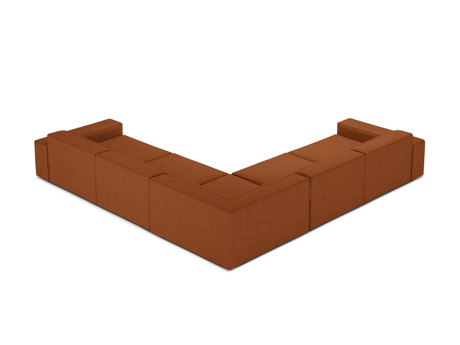 Elegantes Jodie Boucle Ecksofa in Terracotta, ideal für stilvolle Wohnräume. 6-Sitzer von Micadoni, perfekt für gesellige Abende.