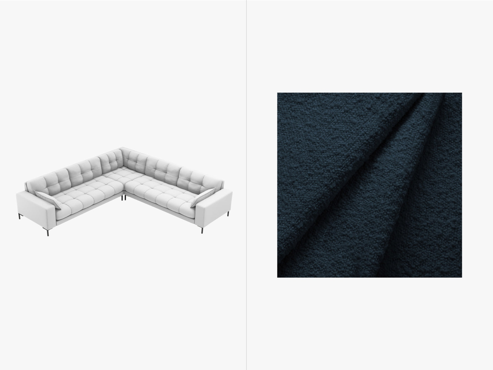 Mamaia Boucle Symmetrical Ecksofa 6 Sitzer in Dark Blue/Schwarz präsentiert im Onlineshop von KAQTU Design AG. 3er Sofa ist von Micadoni