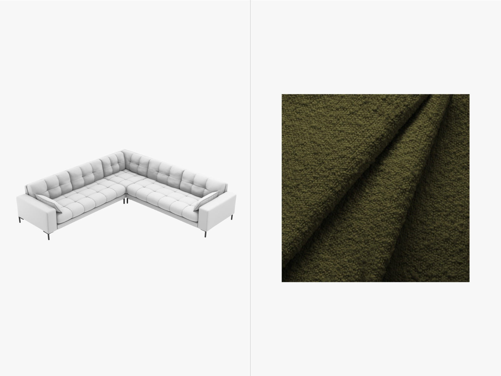 Mamaia Boucle Symmetrical Ecksofa 6 Sitzer in Dark Olive Green/Schwarz präsentiert im Onlineshop von KAQTU Design AG. 3er Sofa ist von Micadoni