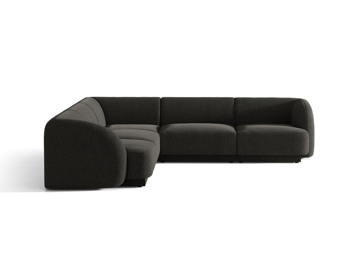 Dunkelbeiges symmetrisches Ecksofa Miley von Micadoni aus Bluvel-Stoff mit schwarzen Kunststoffbeinen, moderne L-Form für Wohnräume.