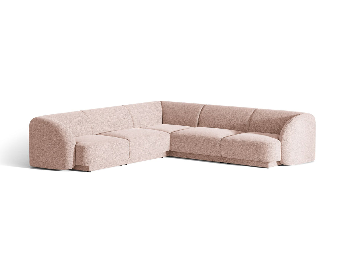 Dunkelbeiges symmetrisches Ecksofa Miley von Micadoni aus Bluvel-Stoff mit schwarzen Kunststoffbeinen, moderne L-Form für Wohnräume.
