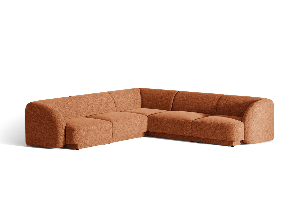 Dunkelbeiges symmetrisches Ecksofa Miley von Micadoni aus Bluvel-Stoff mit schwarzen Kunststoffbeinen, moderne L-Form für Wohnräume.