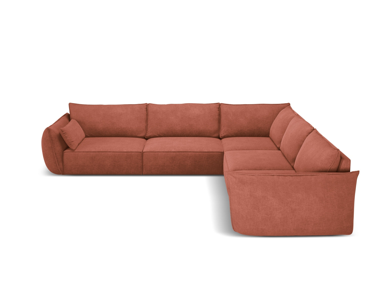 Elegantes Kaelle Symmetrical Ecksofa in Terracotta, 7-Sitzer von Micadoni, ideal für stilvolle Wohnräume.