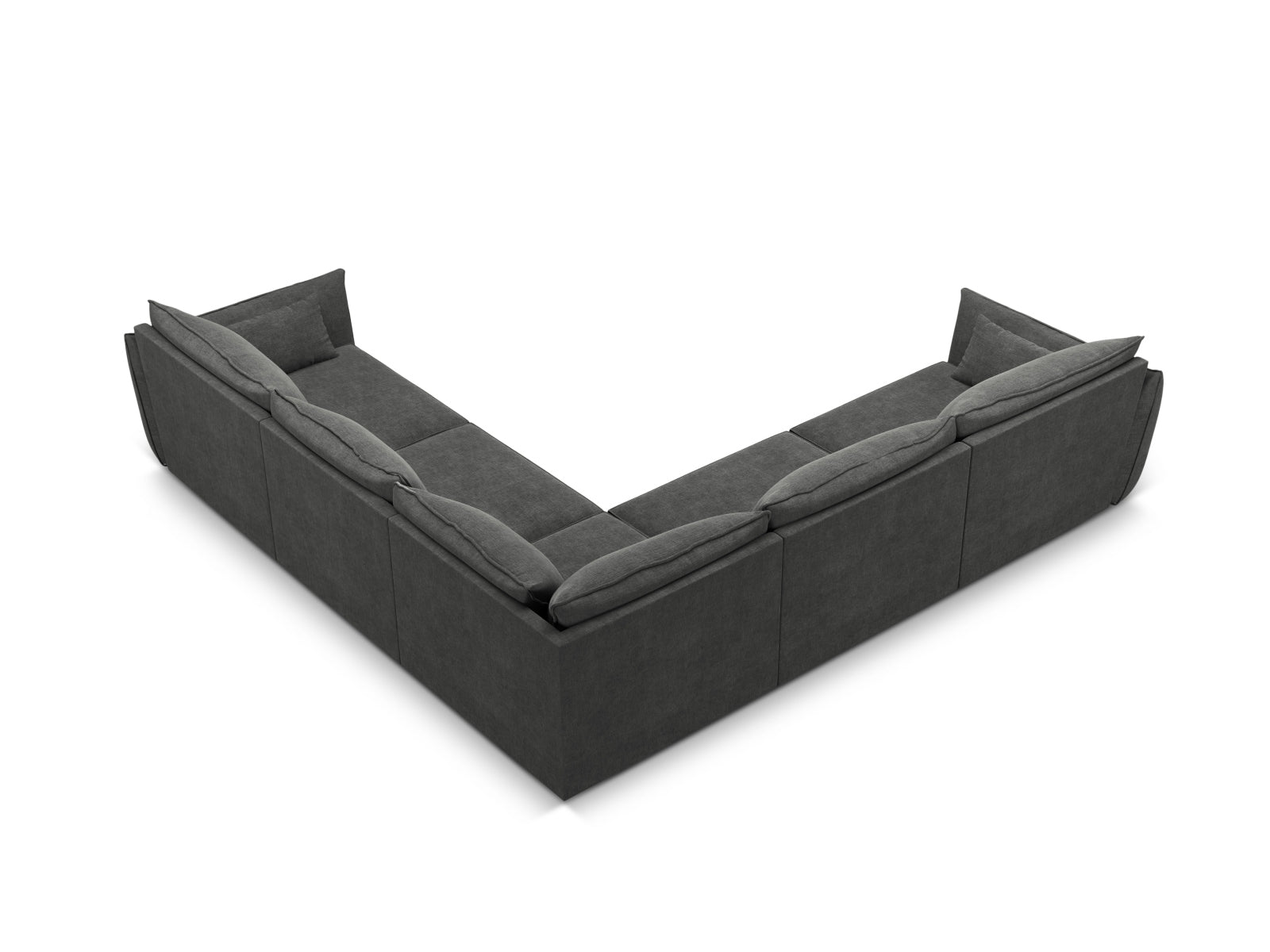 Elegantes Kaelle Symmetrical Ecksofa mit Platz für 7 Personen, in zeitlosem Dunkelgrau, perfekt für stilvolle Wohnzimmer.