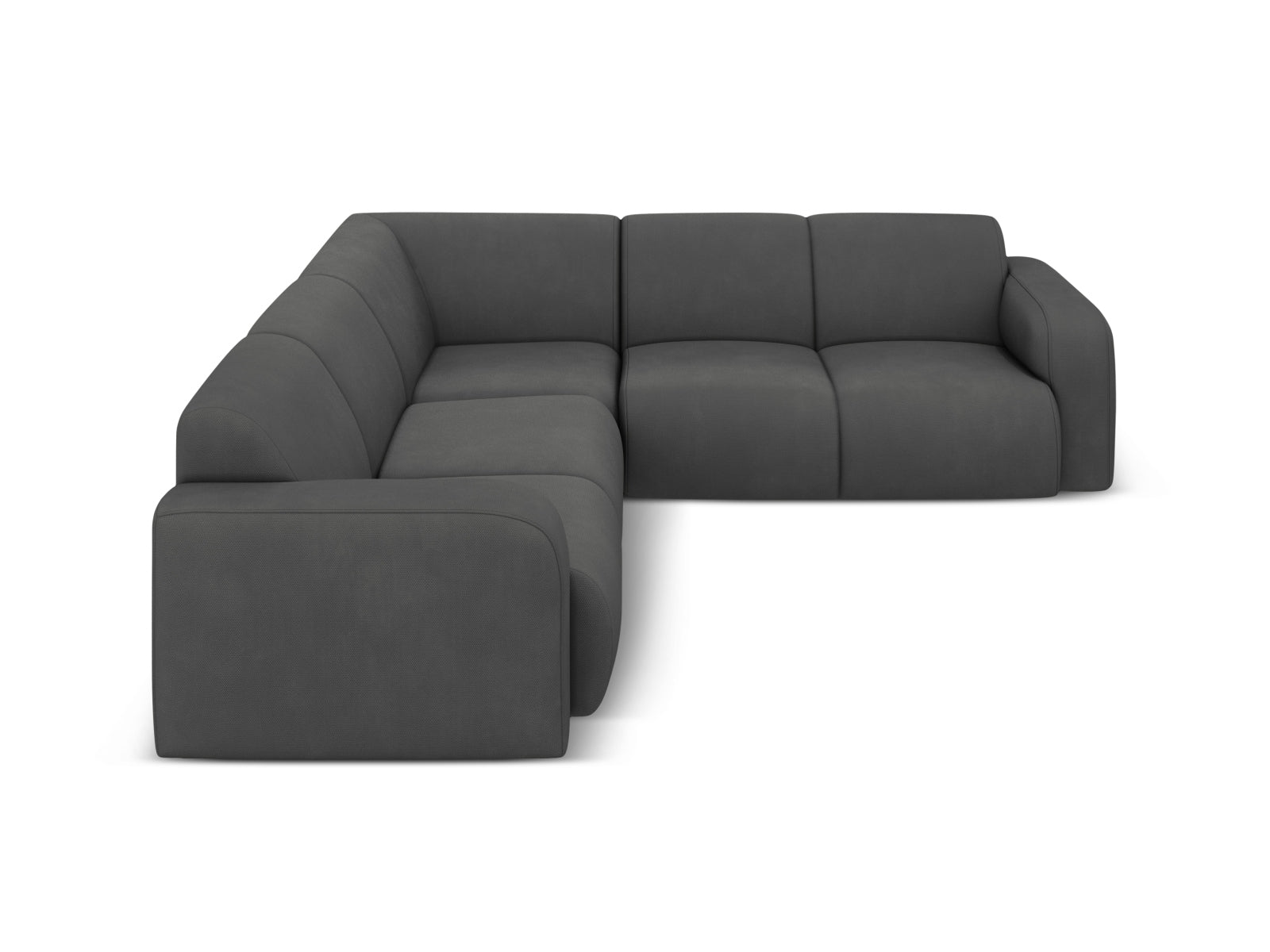 Elegantes Molino Symmetrical Ecksofa in Dunkelgrau, ideal für moderne Wohnräume, bietet Platz für bis zu fünf Personen.