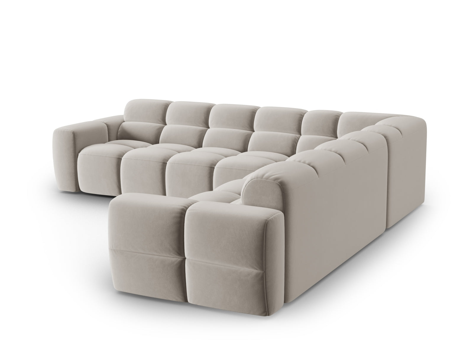 Entdecken Sie das Lisa Velour Symmetrical Ecksofa 5 Sitzer von Micadoni – elegantes Design, hervorragender Komfort und flexible Gestaltung für Ihr Zuhause.