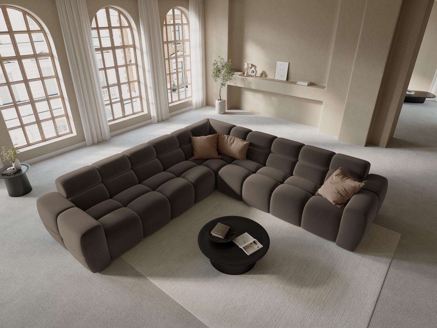 Entdecken Sie das Lisa Velour Symmetrical Ecksofa 5 Sitzer von Micadoni – elegantes Design, hervorragender Komfort und flexible Gestaltung für Ihr Zuhause.
