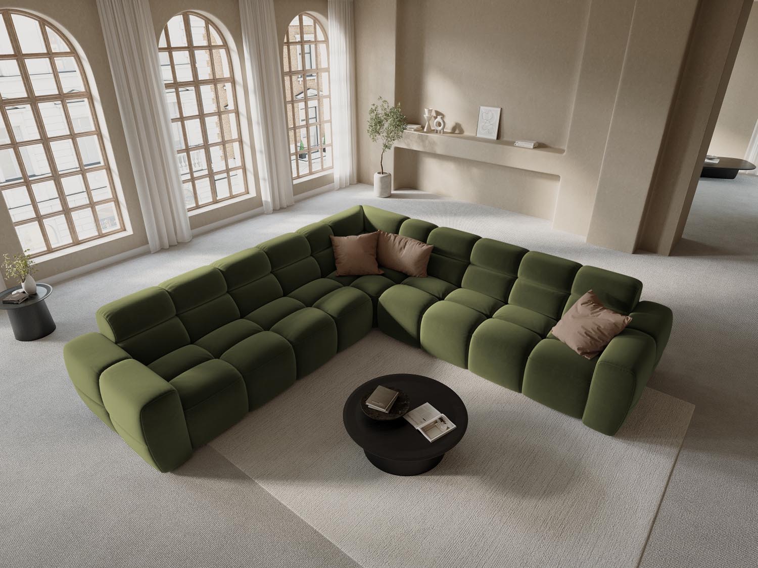 Entdecken Sie das Lisa Velour Symmetrical Ecksofa 5 Sitzer von Micadoni – elegantes Design, hervorragender Komfort und flexible Gestaltung für Ihr Zuhause.