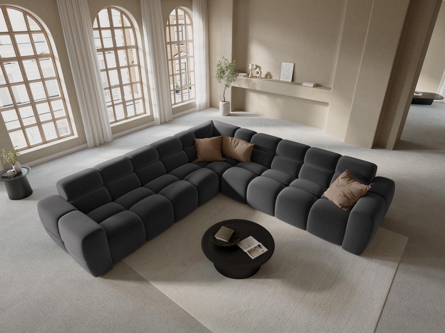 Entdecken Sie das Lisa Velour Symmetrical Ecksofa 5 Sitzer von Micadoni – elegantes Design, hervorragender Komfort und flexible Gestaltung für Ihr Zuhause.