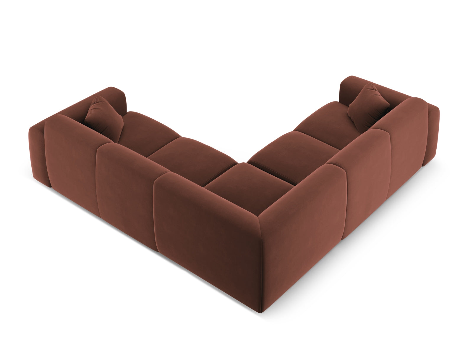 Modernes Molino Velour Ecksofa für 5 Personen in Cuoio-Casino, perfekt für gemütliche und stilvolle Wohnzimmer. Hochwertige Materialien von Micadoni.